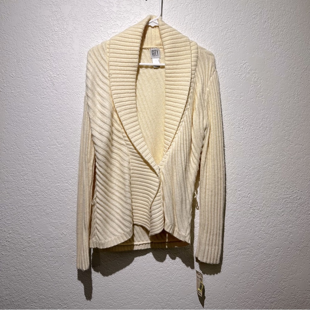 City DKNY Cable Knit Button Up Ivory Sweater XS NWT Wool Blend